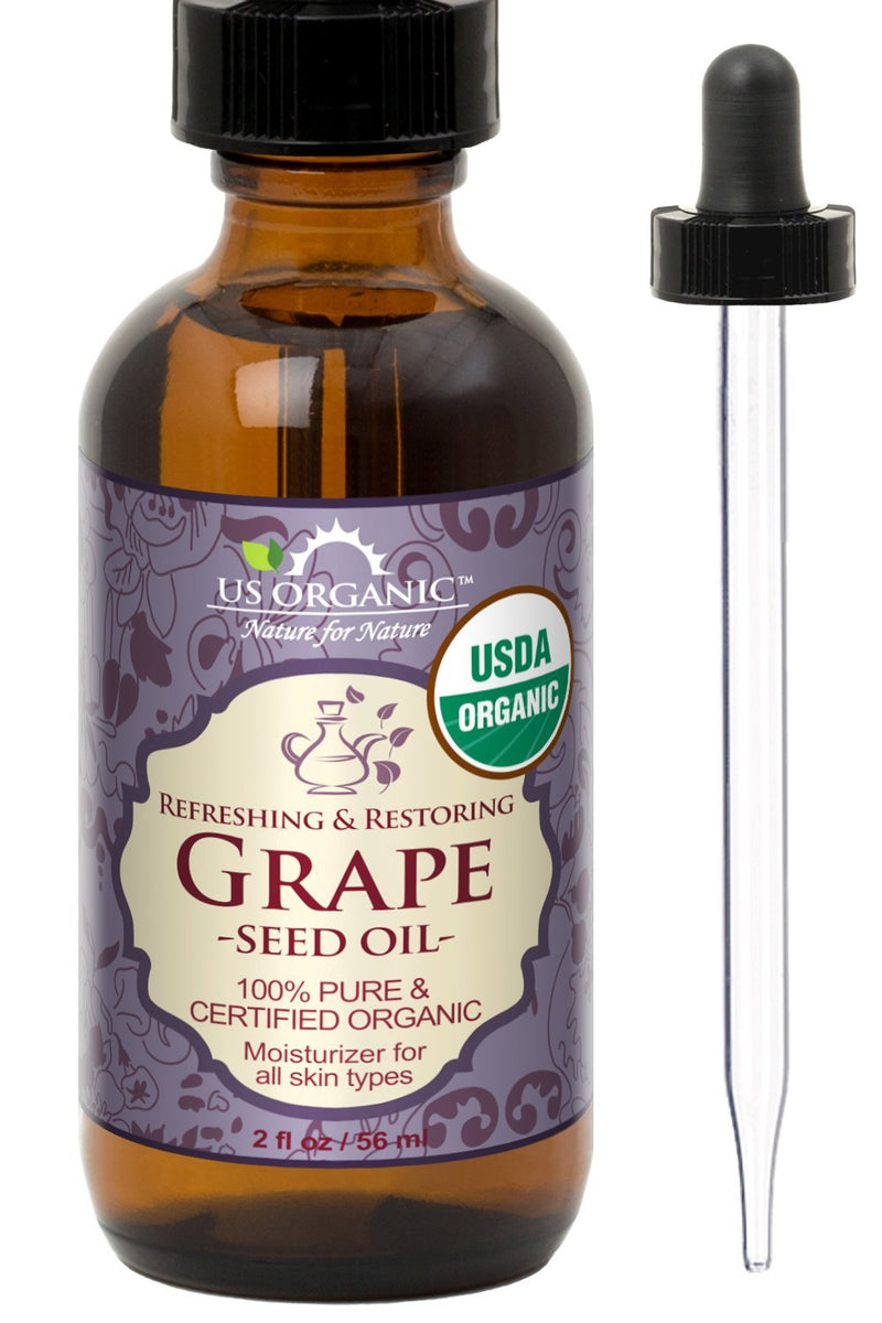 US Organic Grape Seed Oil, USDA Certified Organic, 100% Pure & Natural, Cold Pressed Virgin, Unrefined, in Amber Glass Bottle w/Glass Eye dropper for Easy Application (2 oz (56 ml)) 2 Ounce (58 ml) - BeesActive Australia
