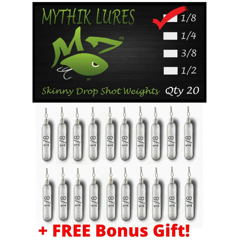 [AUSTRALIA] - Mythik Lures 20 Pack - Skinny Lead Drop Shot Fishing Weights Sinkers Multiple Sizes 1/8 1/4 3/8 1/2 3/4 1 for Bass Trout Crappie Catfish 