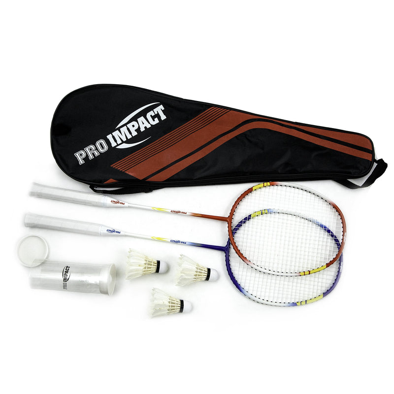 Pro Impact Badminton Set Aluminum Head w/Steel Shaft - Includes Rackets, Feather Shuttlecocks & Carry Case Outdoor Games for Kids Adults Family 2 Rackets, 3 Shuttles and Cover - BeesActive Australia