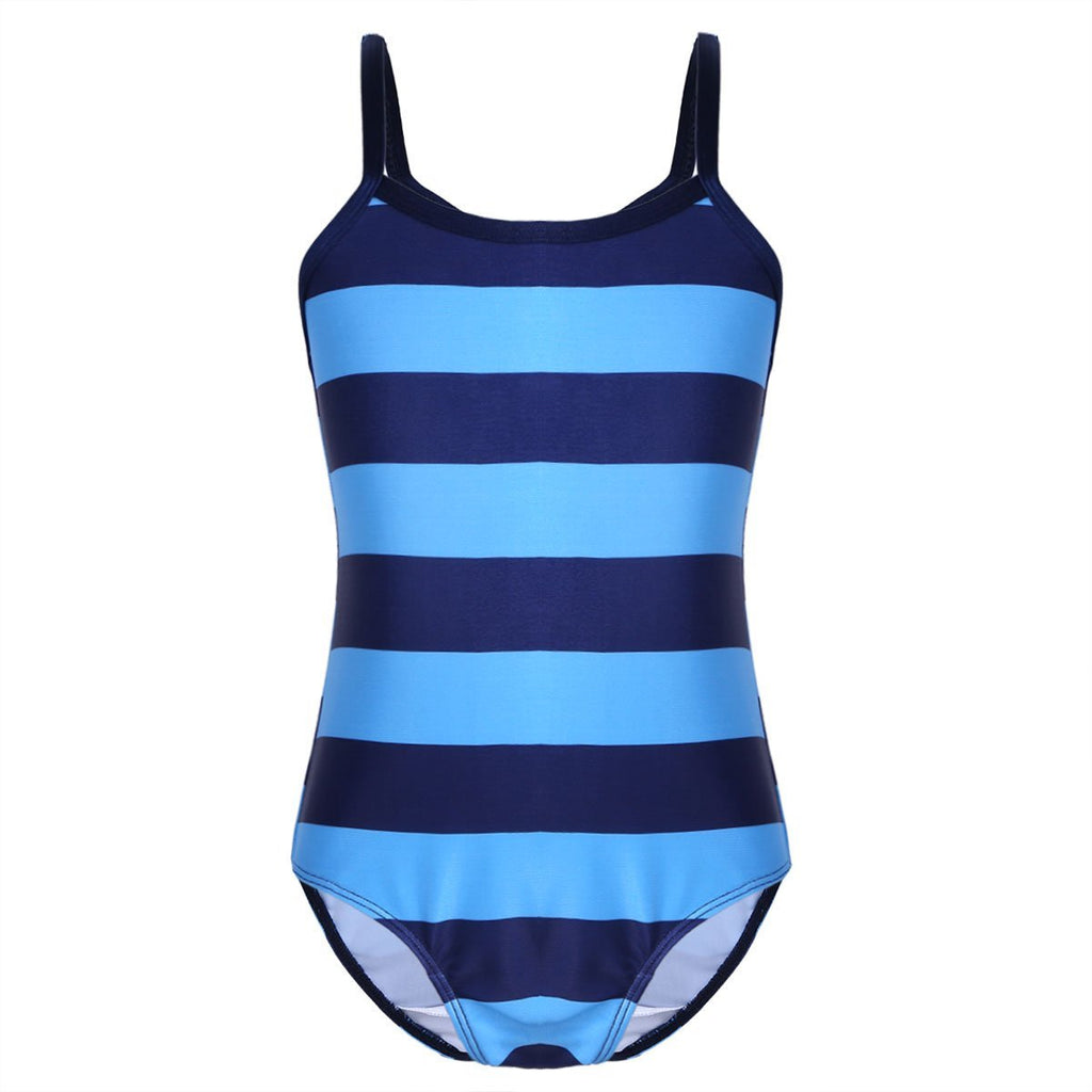 [AUSTRALIA] - Alvivi Kids Girls' One-piece Striped Racerback Swimsuit Bathing Suit Gymnastics Sports Leotard Unitard 8 Navy Blue&sky Blue 