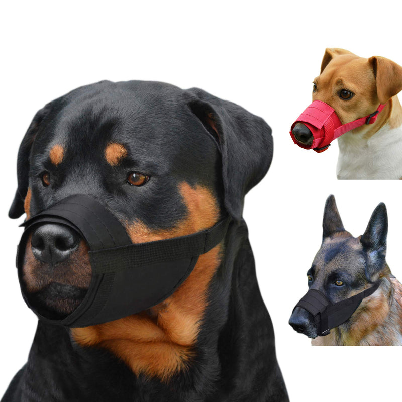 CollarDirect 2-PCs Set Dog Muzzles - Adjustable Soft Breathable Nylon Dog Mouth Guard Cover for Small, Medium and Large Dogs, Anti Chewing, Barking & Biting - Black & Red L/XL (2 Count) 2 Black - BeesActive Australia