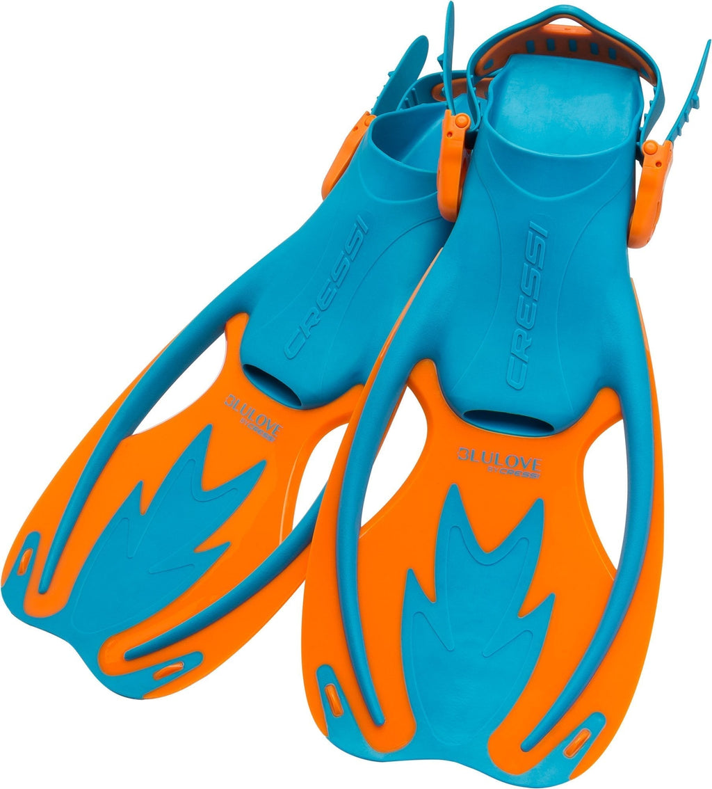 Cressi Kids Snorkeling Gear for Children aged from 3 to 10 years old - Rocks: designed in Italy S/M | US Kid 9.5/13.5 | EU 26/32 Fins: Blue/Orange - BeesActive Australia