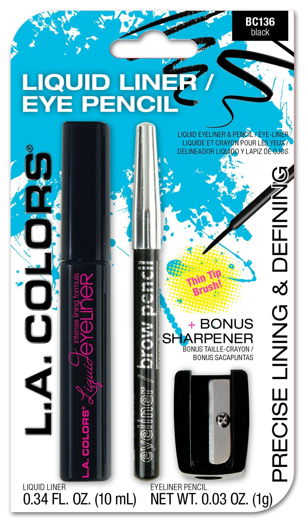 L.a. Colors Liquid Eyeliner Pencil With Sharpener, Black, 1 Ounce - BeesActive Australia