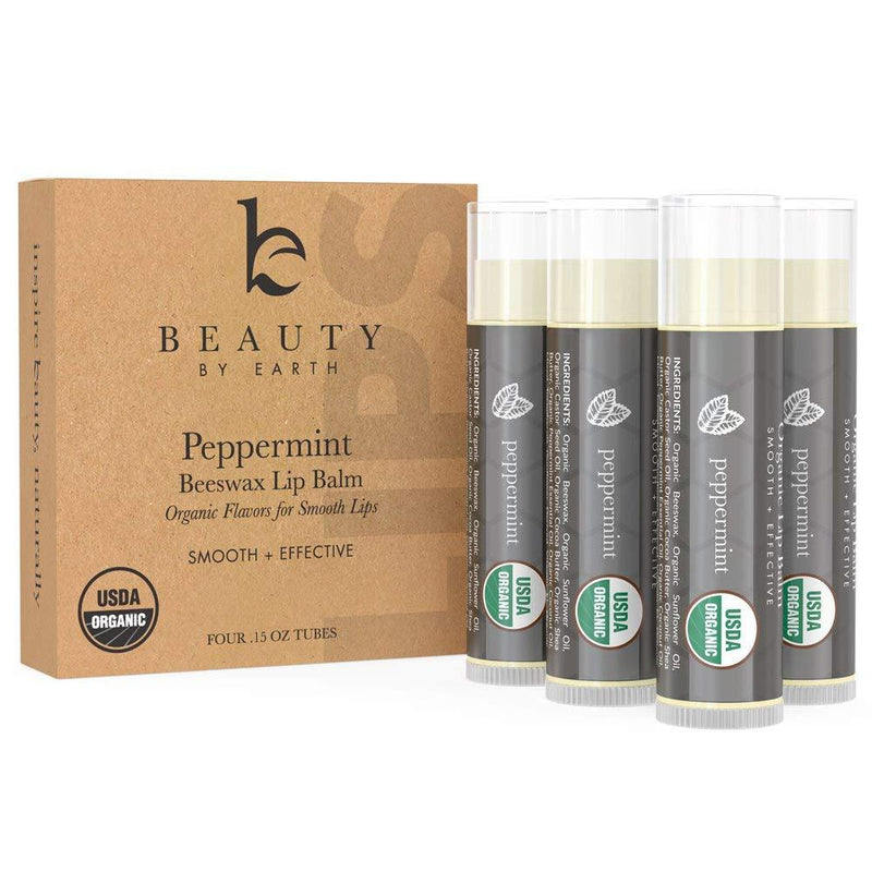 Organic Lip Balm Peppermint - 4 Pack of Natural Lip Balm, Lip Moisturizer, Lip Treatment for Dry Lips, Lip Care Gifts for Women or Men, Lip Repair, Organic Chapstick for Soft Lips - BeesActive Australia