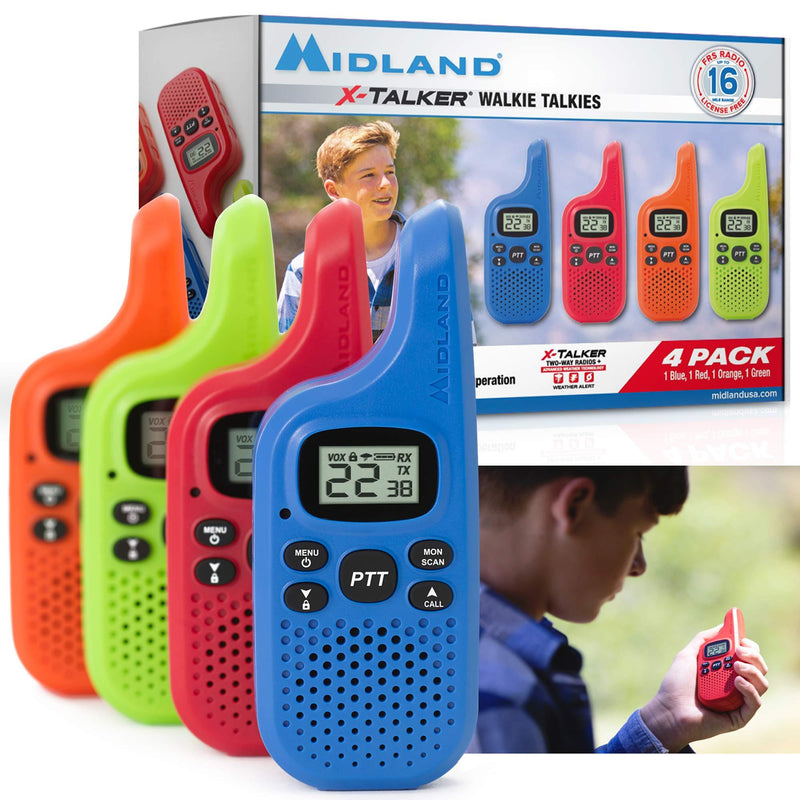[AUSTRALIA] - Midland X-TALKER 22 Channel FRS Walkie Talkie for Kids - Two-Way Radio, 38 Privacy Codes, NOAA Weather Alert (Multi-Color, 4-Pack) 4-Pack Multi-Color 