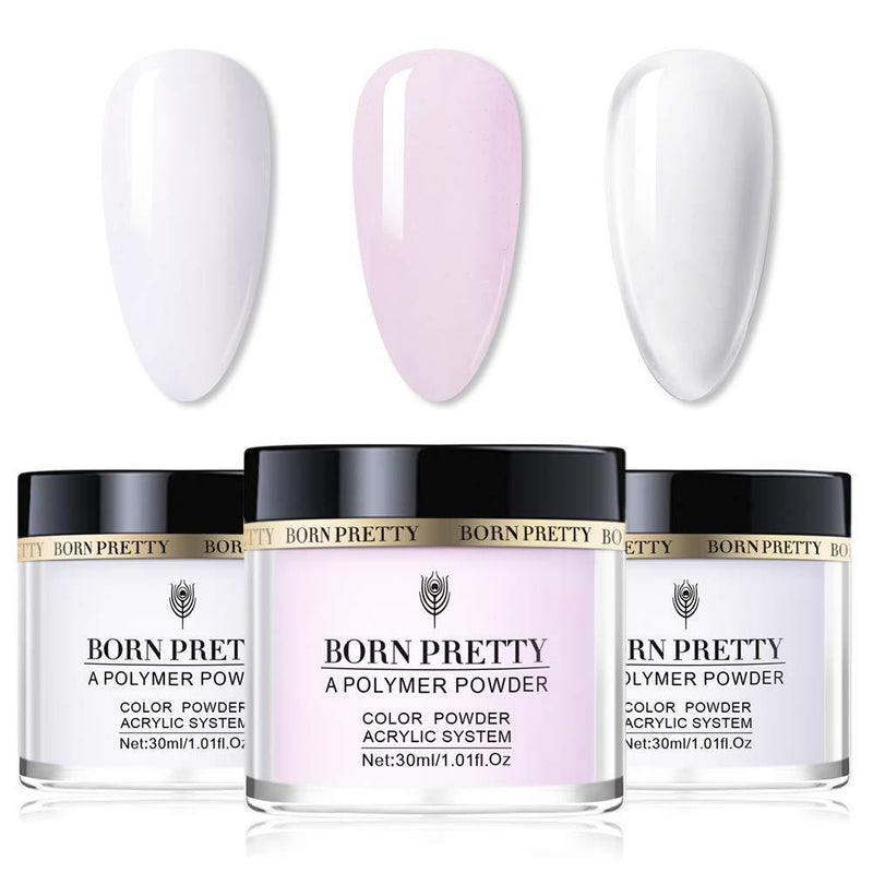 BORN PRETTY Acrylic Powder Set Crystal Clear Pink White Acrylic Powder for Nail Extension Nail Art Powder Beginner kit Acrylic Nails - BeesActive Australia