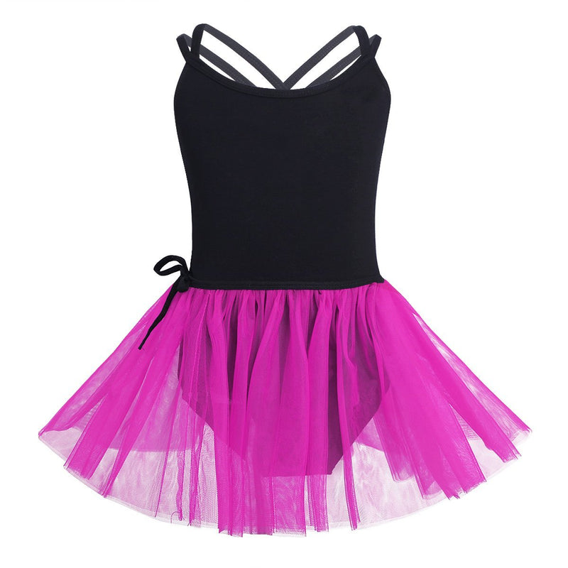 [AUSTRALIA] - Agoky Kids Girls 2 Piece Camisole Ballet Dance Leotard Bodysuit With Mesh Tied Skirt 3-4 Black&rose 