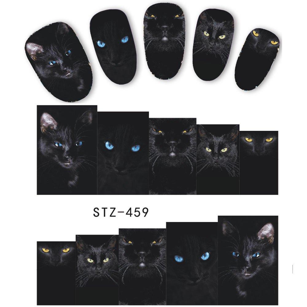 5 Sheet Animal Black Cat Designs Nail Art Stickers Water Transfer Nail Tips Decal DIY Accessory Beauty Nail Decorations - BeesActive Australia