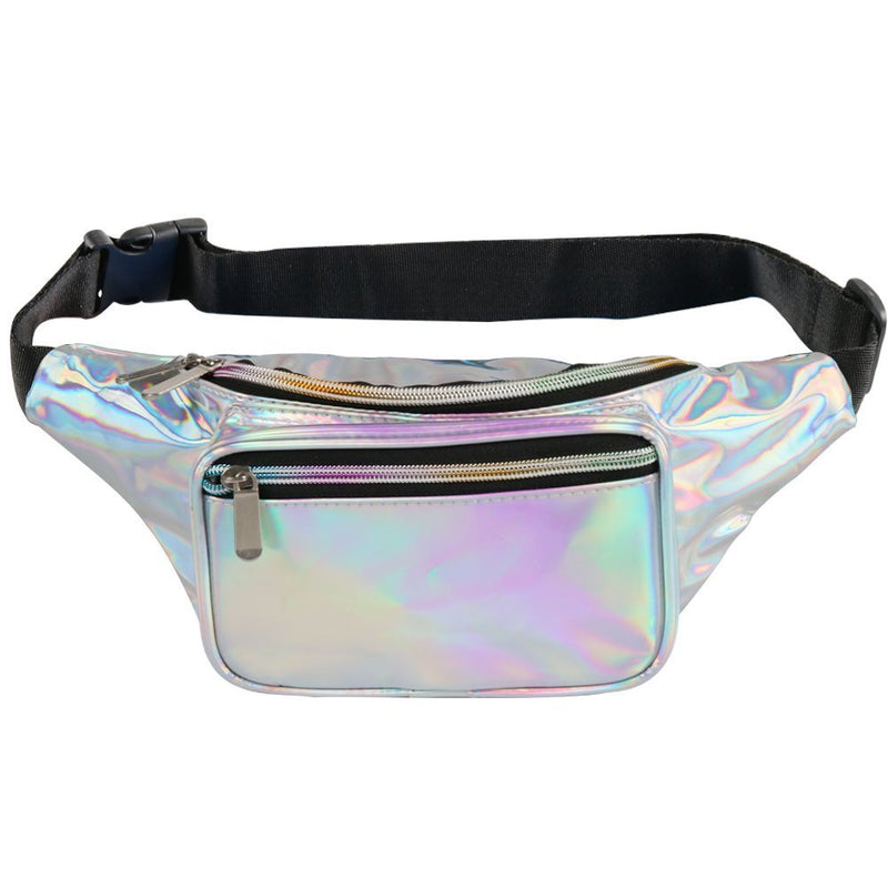 Holographic Fanny Pack– Fashion Rave Waist Bag with Adjustable Belt for Women and Men A-Holographic Silver - BeesActive Australia