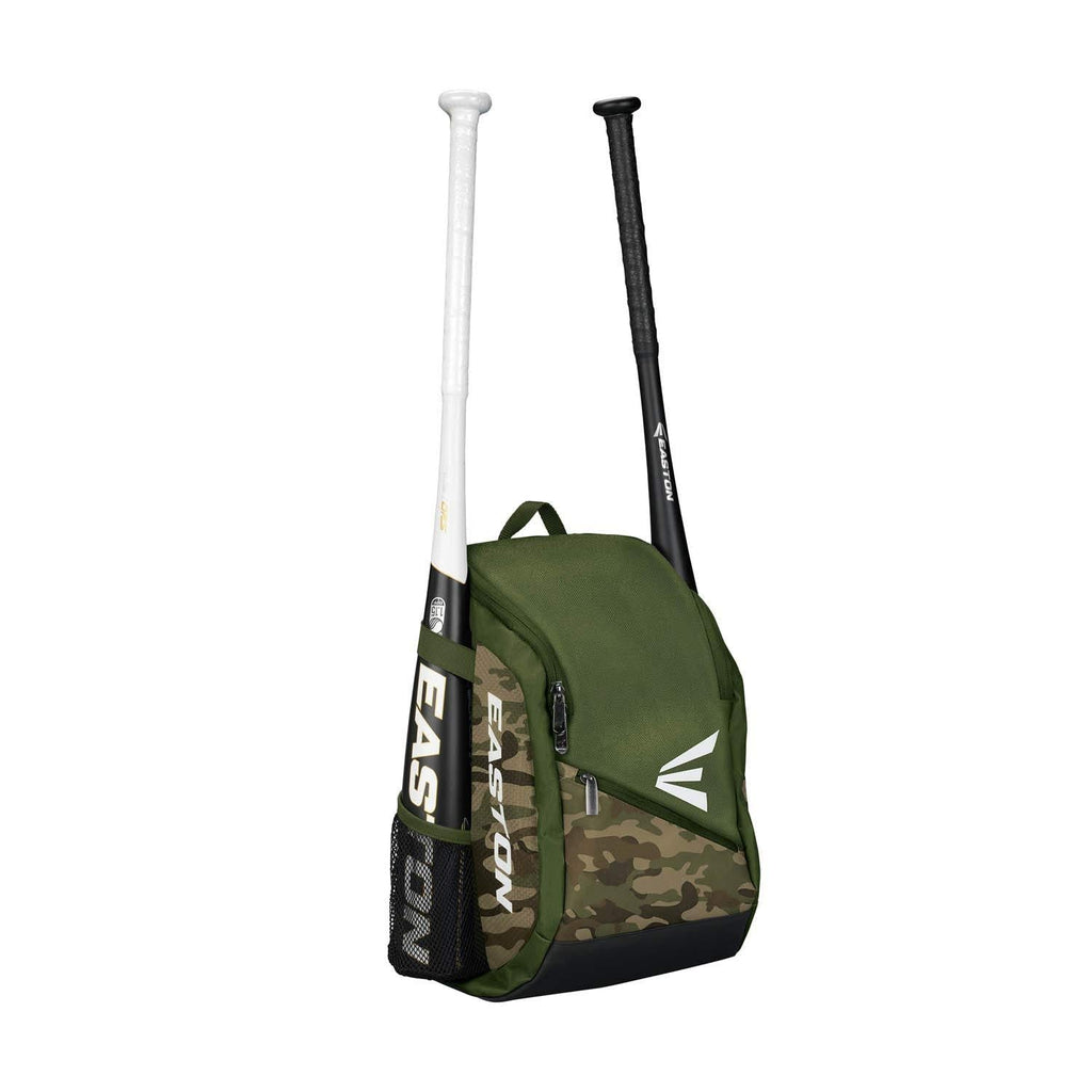 EASTON GAME READY YOUTH Bat & Equipment Backpack Bag, 2021, Baseball Softball, 2 Bat Pockets or for Water Bottles, Vented Main Compartment, Vented Shoe Pocket, Valuables Pocket, Fence Hook Army Camo - BeesActive Australia