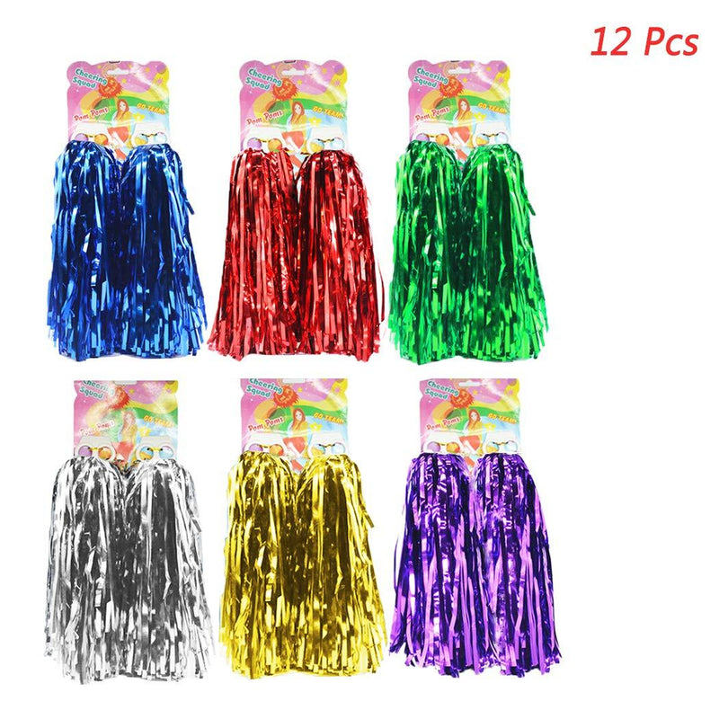 [AUSTRALIA] - hatisan 12 Pack Cheerleading Pom Poms, Cheerleader Pompoms Metallic Foil Pom Poms for Sports Team Spirit Cheering Party Dance Useful Accessories 6 Colors 