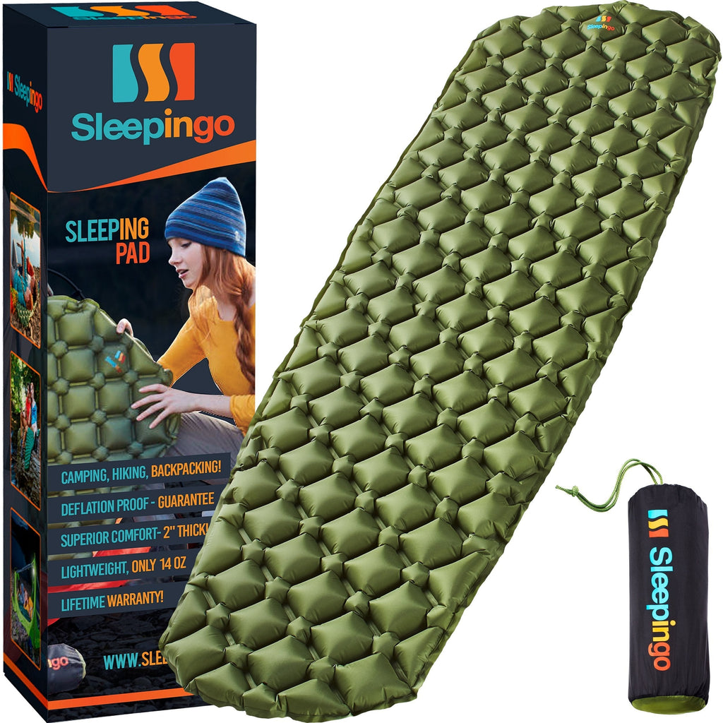 Sleepingo Camping Sleeping Pad - Mat, (Large), Ultralight 14.5 OZ, Best Sleeping Pads for Backpacking, Hiking Air Mattress - Lightweight, Inflatable & Compact, Camp Sleep Pad 20D Ripstop tear resistant nylon - BeesActive Australia