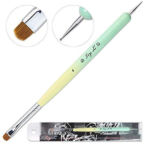 Ivy-L Premium 2 Ways French Gel Acrylic Nail Art Kolinsky Brush with Dotting Tool for Professional Manicure Nail Art Design Cuticle Clean-up + Lime Green Wood Handle (Size 6) Size # 6 LIME GREEN HANDLE - BeesActive Australia