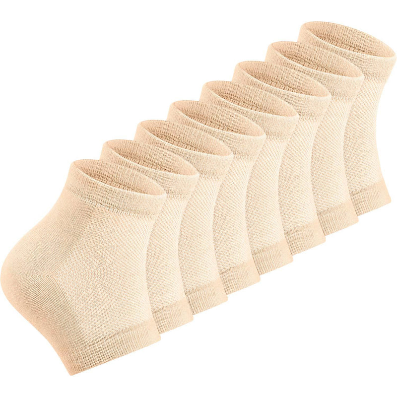 Bememo Soft Gel Heel Socks Ventilate Open Toe Socks 4 Pairs for Dry Hard Cracked Skin Moisturizing Day Night Care Skin (Beige) - BeesActive Australia