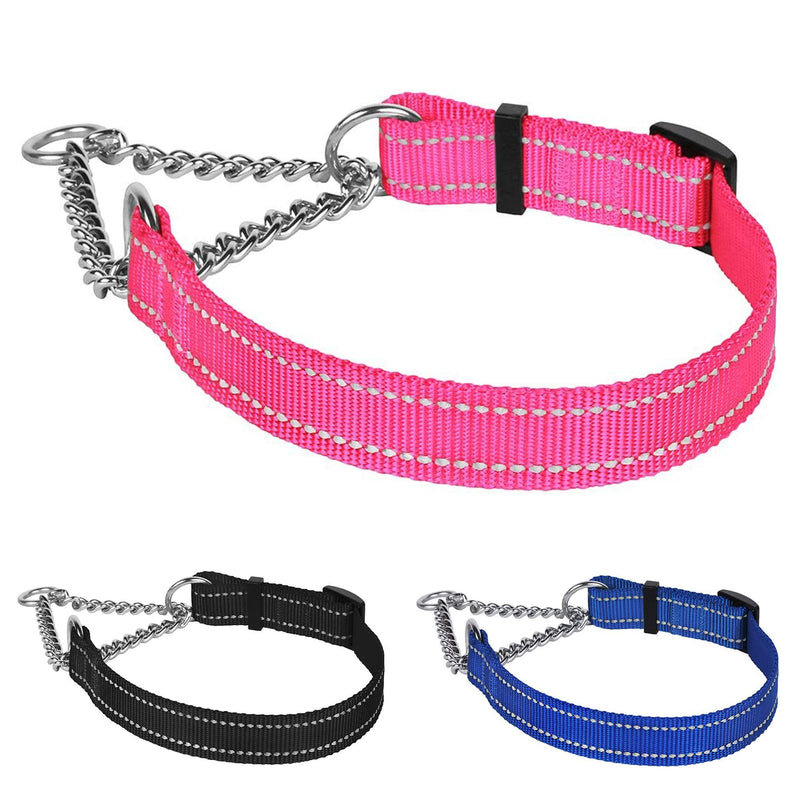 CollarDirect Martingale Dog Collar Training Adjustable Stainless Steel Chain Reflective Nylon Pet Collars for Medium Large Dogs M, Neck Fit 14"-20" Pink - BeesActive Australia