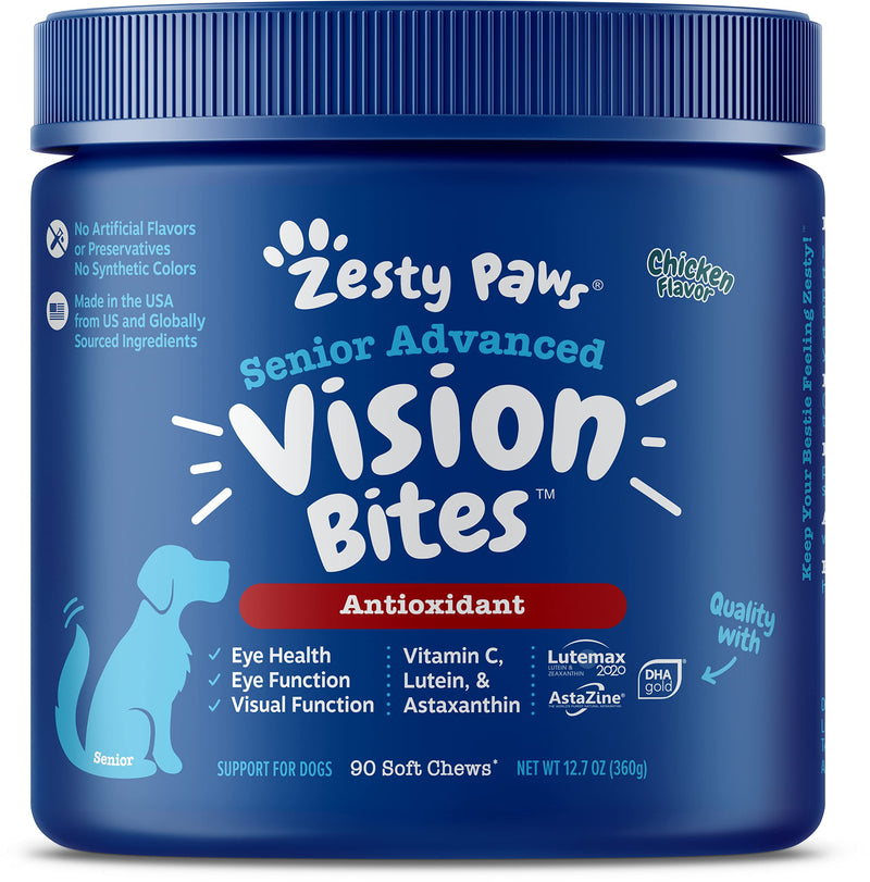 Zesty Paws Eye Supplement for Dogs - Vision Support with Lutein + Vitamin C & Astaxanthin Antioxidants - Dog Vitamins for Eyes + Fish Oil for Omega 3 EPA & DHA for Senior Dogs 90 Count - BeesActive Australia
