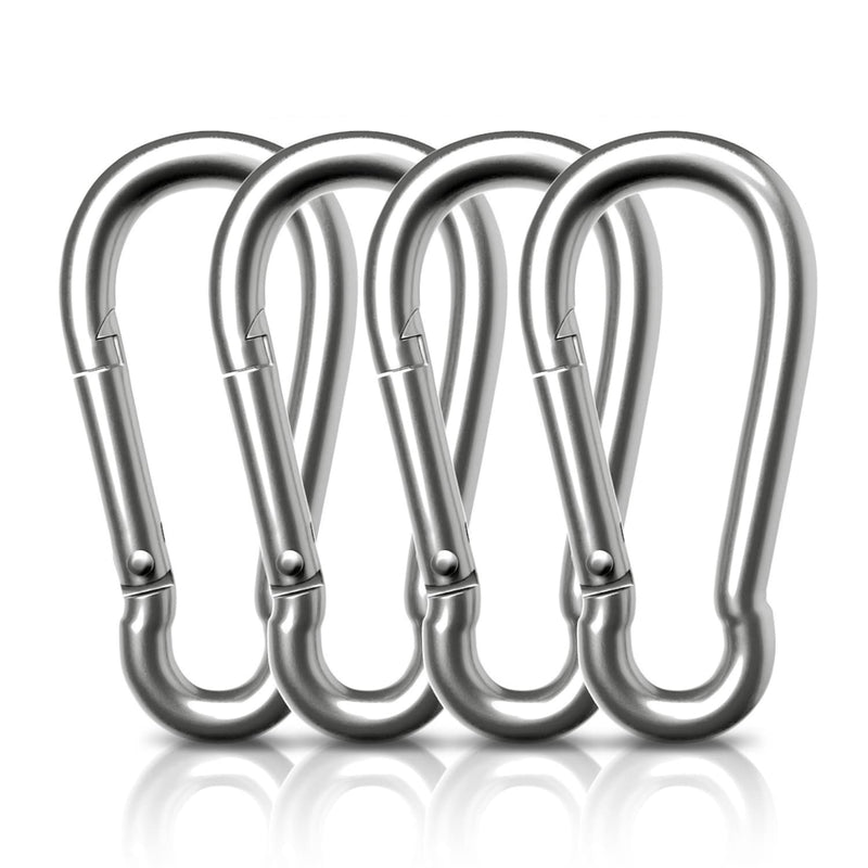 AUTMATCH Carabiner Clips, 3" Spring Snap Hook Caribeener Clips Buckle Heavy Duty Locking Carabiners Chain Quick Links for Camping, Fishing, Hiking, Traveling Etc, 4 Pack M8 - 5/16" (8 X 80mm) Stainless Steel - Silver - BeesActive Australia