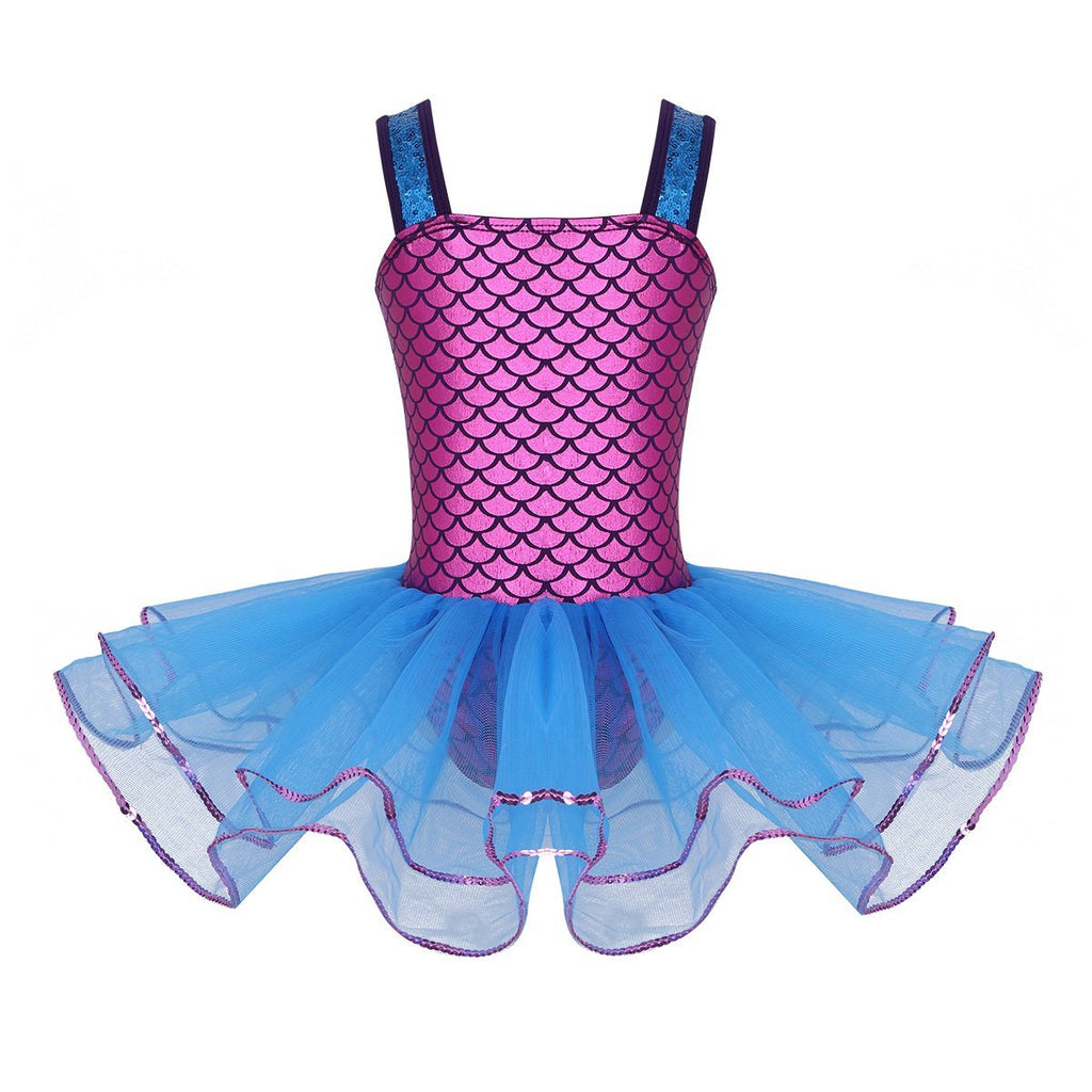 [AUSTRALIA] - Freebily Girl Mermaid Camisole Leotard Fish Scales Ballet Dance Gymnastics Tutu Skirted Dress Fancy Party Dancing Costumes Blue 10 