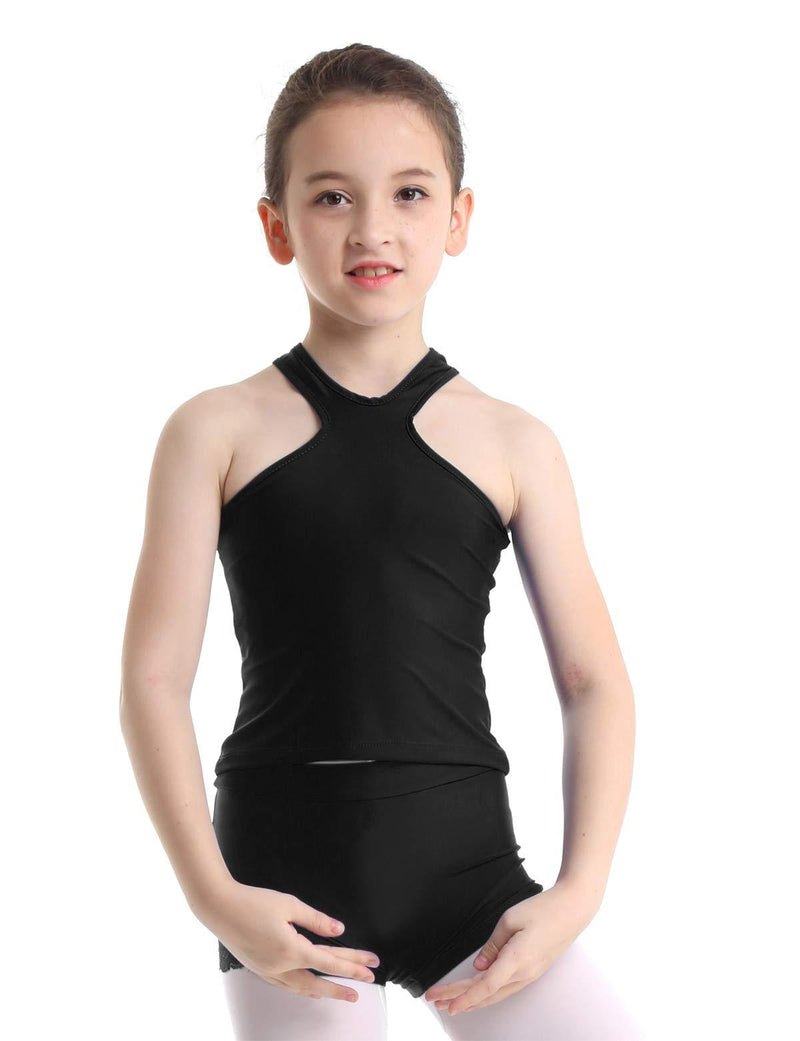 [AUSTRALIA] - MSemis Kids Girls Ballet Dance Gymnastics Outfits Racer Front and Back Tank Tops with Bottoms Black 7/8 