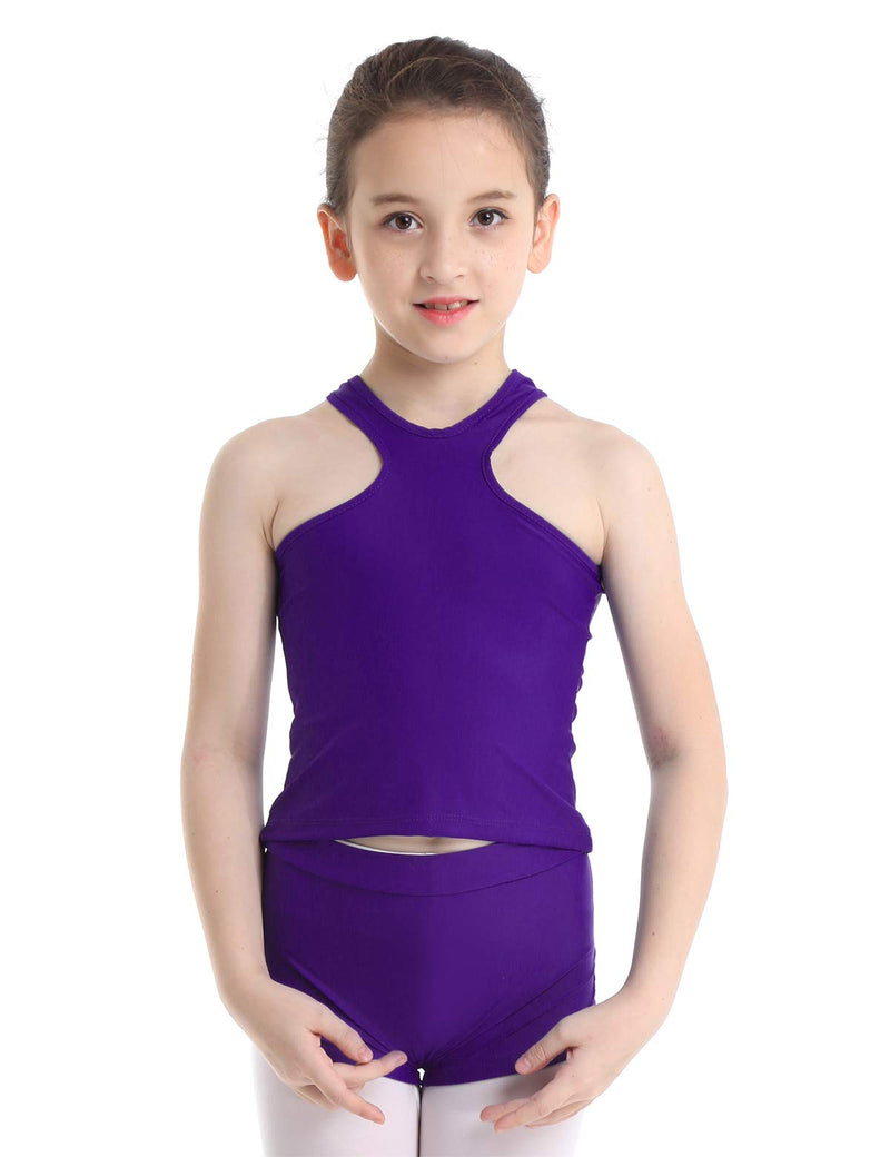 iEFiEL Girls Gymnastics Dance Crop Tank Top with Shorts Set for Athletic Booty Short Swimming Swimwear Purple Racer 10 - BeesActive Australia