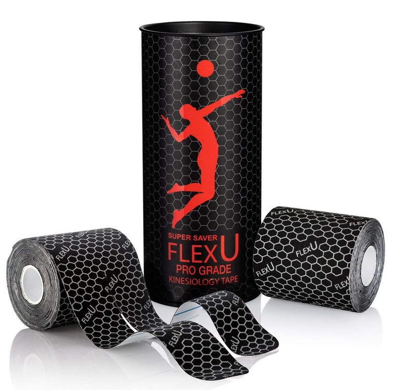 FlexU Kinesiology Tape ; Ultra-Wide Y Shape ; 3 or 4 Wide x 10 Long Pre Cut Strips; Designed for Knee, Shoulder & Back (Lower & Upper) Applications. 2 Roll Pack Black. 3" Pre-cut Y Shape Kinesiology Tape - BeesActive Australia