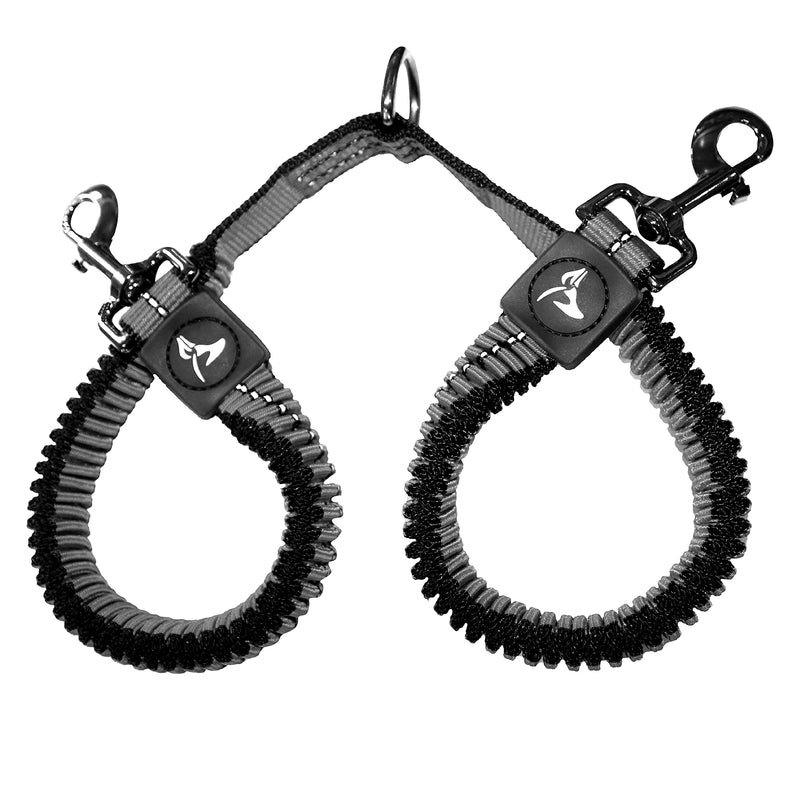 Kruz Double Dog Coupler - KZVX2- Tangle Free Dog Walking and Training Dual Extension Coupler - Comfortable, Shock Absorbing - Reflective Bungee Coupler for Two Dogs Gray Medium: 3/4" x 17" - BeesActive Australia