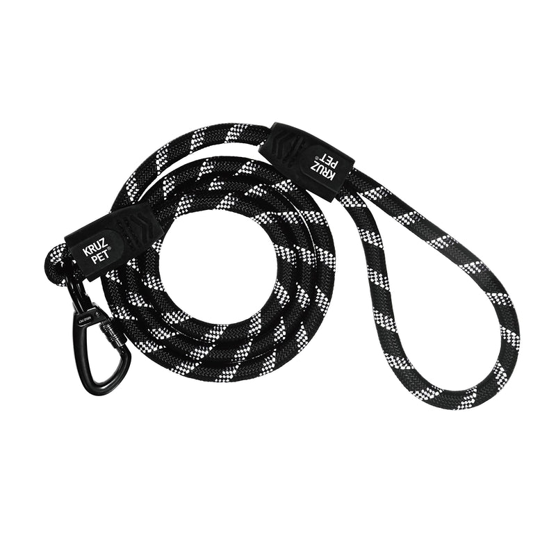 Kruz Reflective Dog Leash -KZROPE5048/5060 - Soft Silicone Grip with Click & Lock Snap - Walking, Running and Pet Training - Heavy-Duty, Durable Rope - Security, Safety, Control, and Comfort 1/2" x 5 FT Black - BeesActive Australia