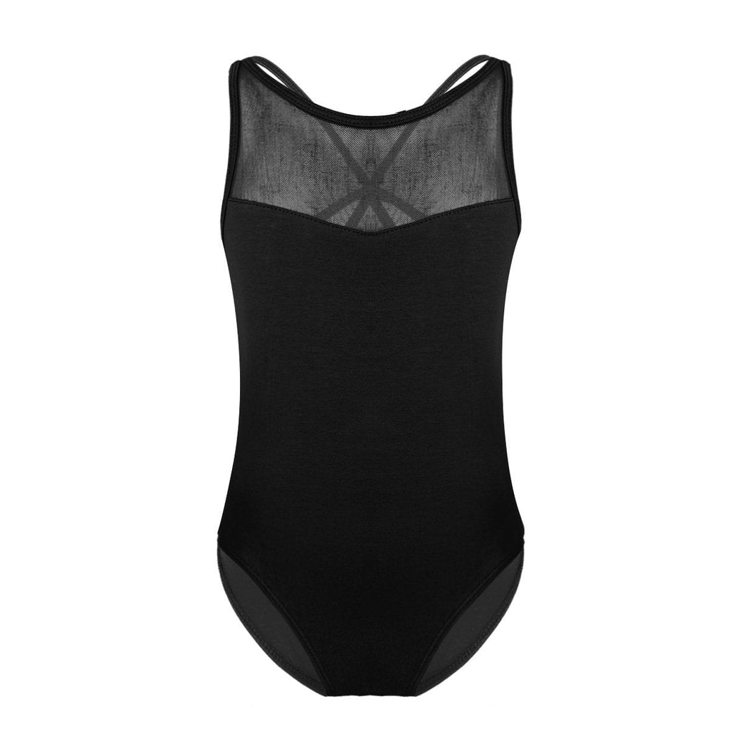 [AUSTRALIA] - Alvivi Big Girls Sleeveless Mesh Splice Criss-cross Gymnastics Ballet Dance Leotard Bodysuit Sports Tank Tops 7-8 Black 