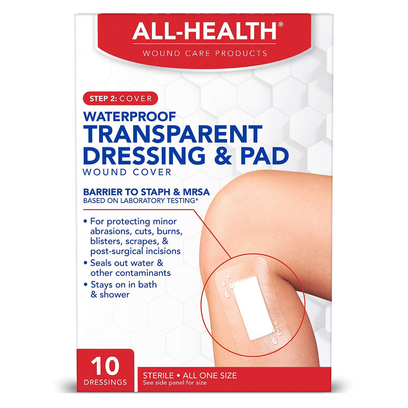 All Health Waterproof Transparent Dressing & Pad, Dressings, 2.375 in X 4 in | Wound Cover Barrier to Staph & MRSA, 10 Count - BeesActive Australia