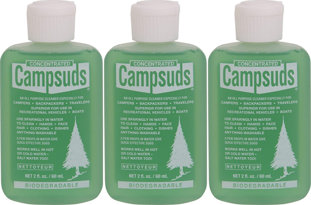 Sierra Dawn Campsuds Outdoor Soap Biodegradable Environmentally Safe All Purpose Cleaner, Camping Hiking Backpacking Travel Camp, Multipurpose 2-Ounce 3 Bottles - BeesActive Australia