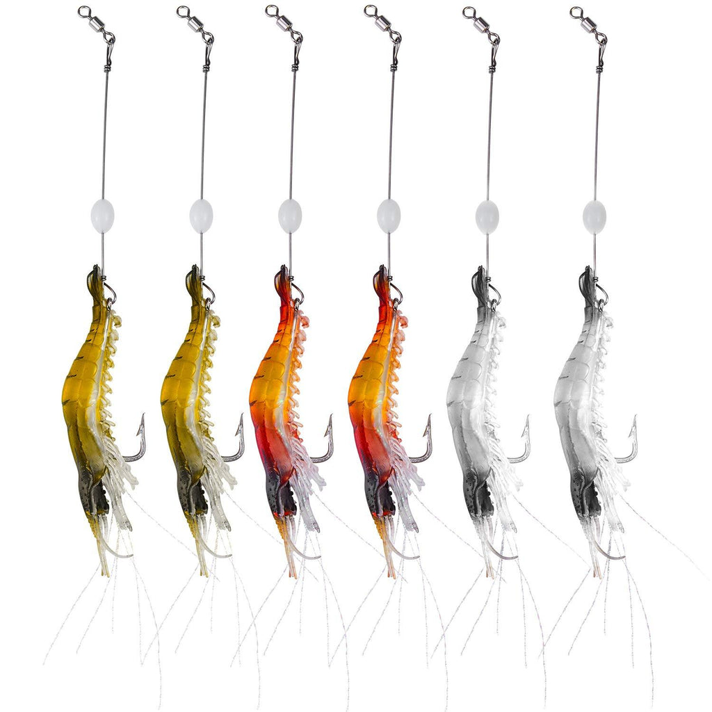 [AUSTRALIA] - WANBY Artificial Silicone Soft Bait Set Luminous Swimbait Shrimp Fishing Lure with Hooks Fishing Tackle Freshwater/Saltwater 6PCS 