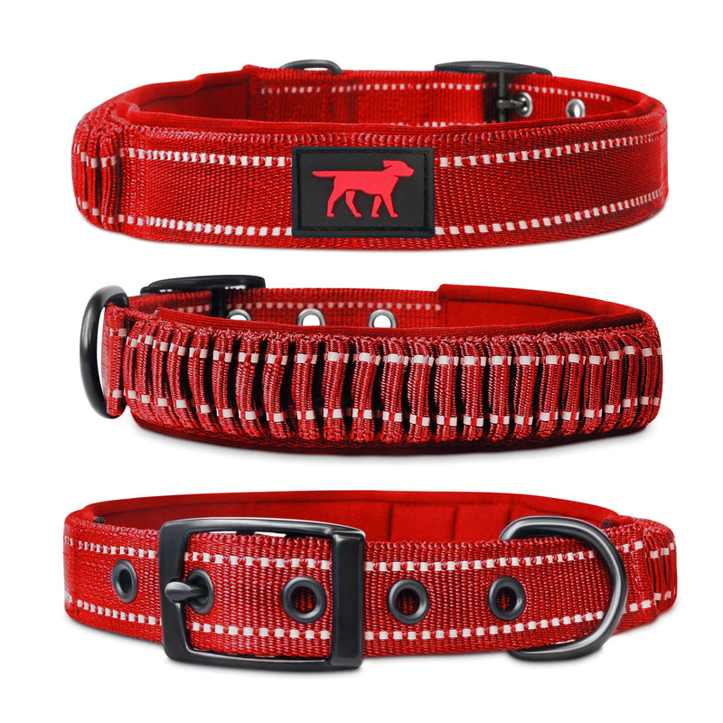 Tuff Pupper Heavy Duty Dog Collar with Handle | Ballistic Nylon Heavy Duty Collar | Padded Reflective Dog Collar with Adjustable Stainless Steel Hardware | Convenient Sizing for All Breeds Medium/Large (14 - 18" Neck) March Red - BeesActive Australia