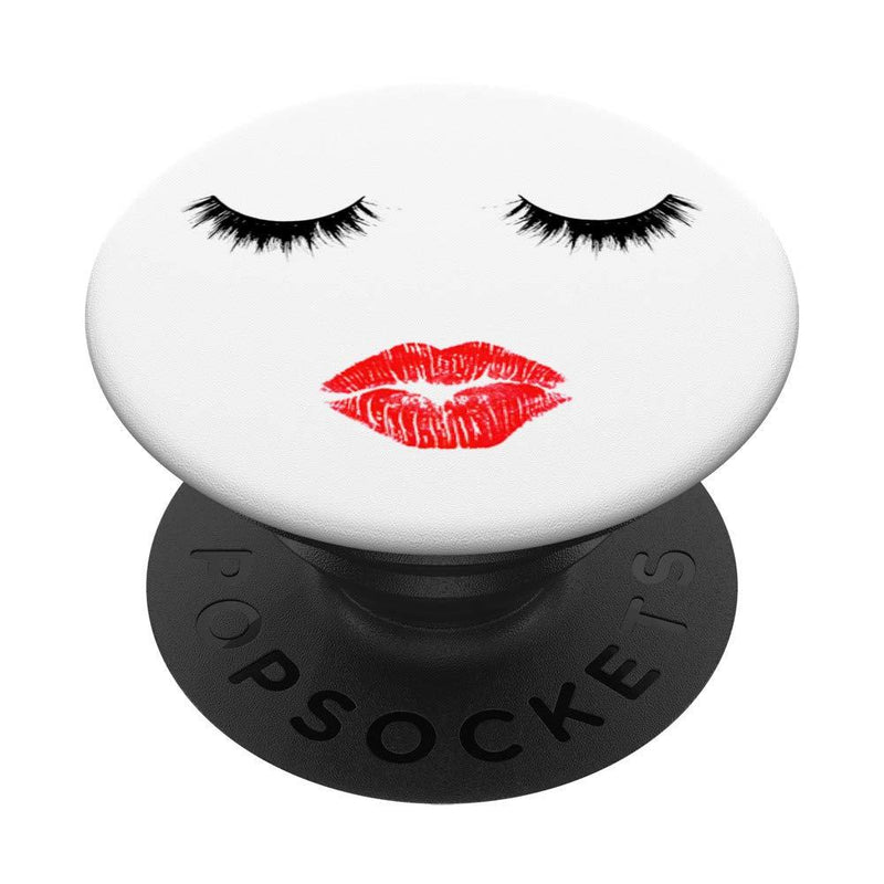 Lashes Lips Sexy Face Red Lipstick MUA Makeup Artist PopSockets Grip and Stand for Phones and Tablets Black - BeesActive Australia