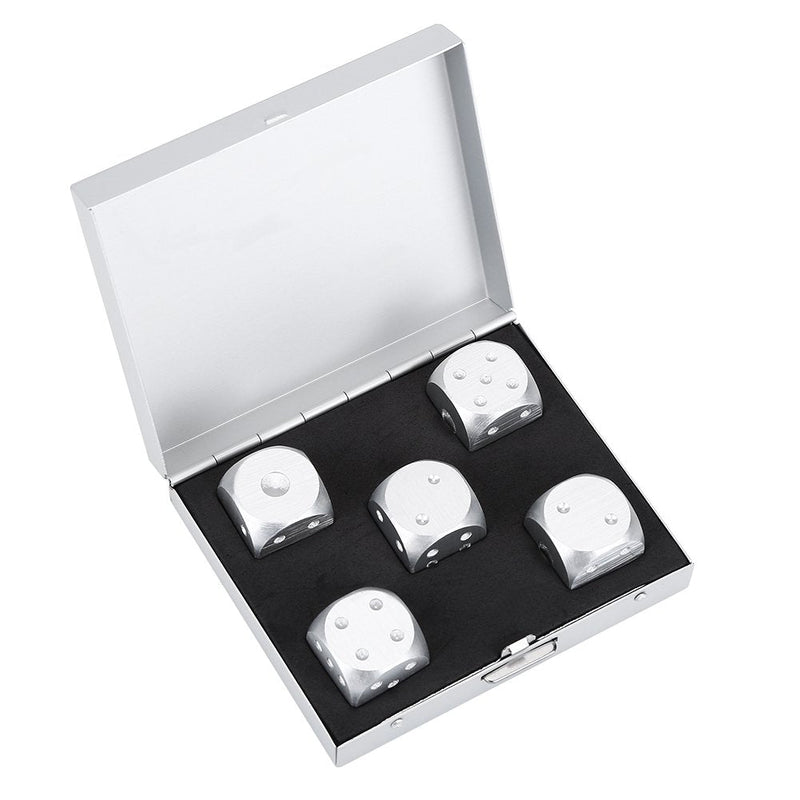 Tbest 5pcs Table Game Dice,Polyhedral Dice Sets Metal DND Dice Set,5pcs Aluminium Alloy Table Game Poker Games Dices Set with Square/Rectangle Storage Box Silver/Gold (Square-Silver) - BeesActive Australia