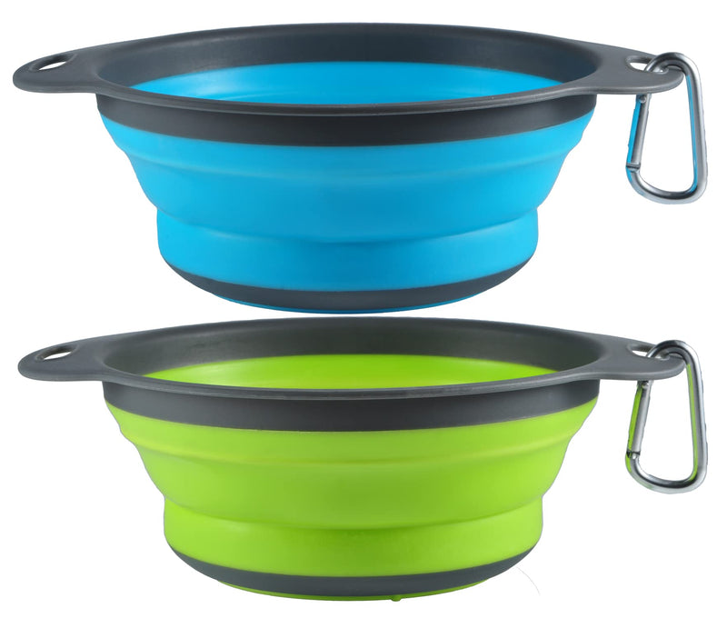 WOOPET Dog Bowls - Human Grade, Collapsible Dog Bowls, BPA Free, Food Grade Silicone Dog Bowls- Easy to use Indoors or for Traveling 5.5 cups Blue + Green - BeesActive Australia