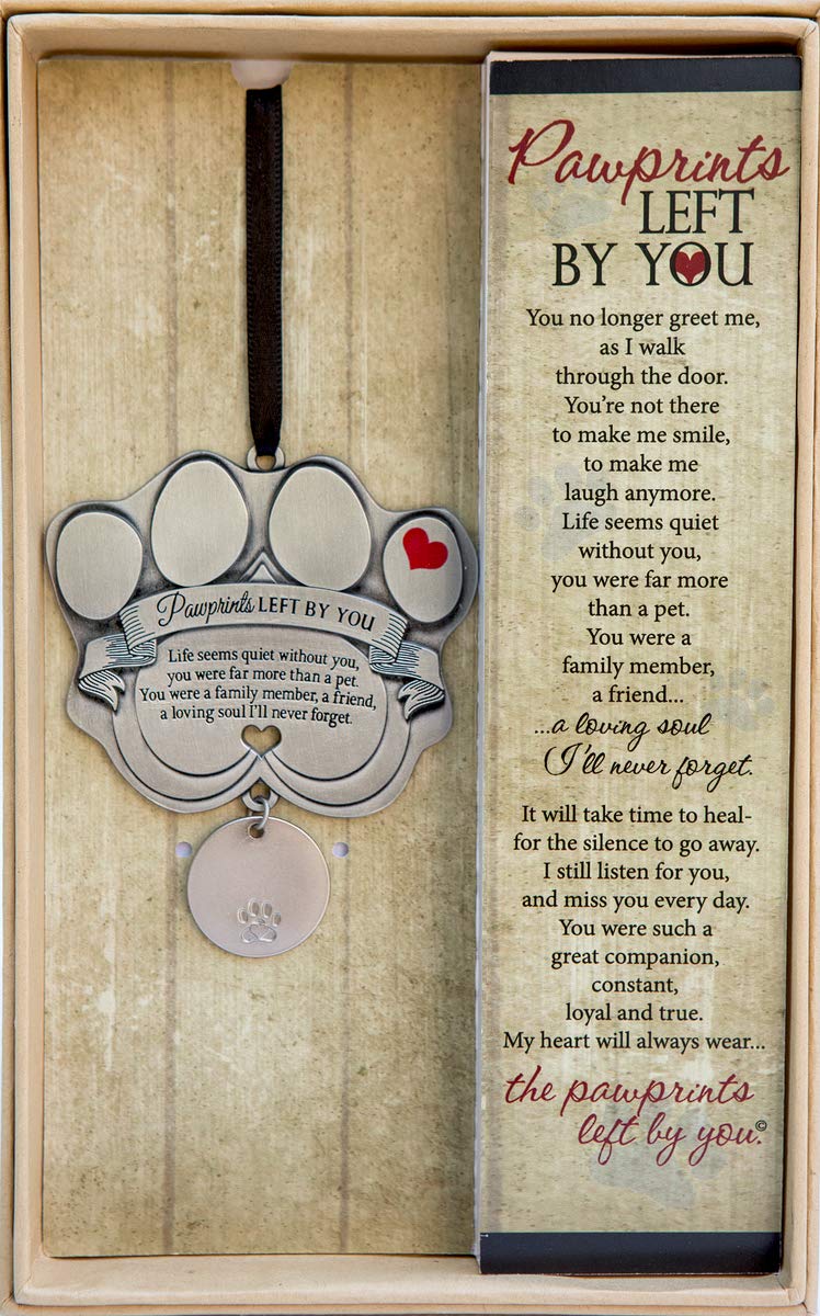 Pet Memorial Ornament - 3" Metal Casted Paw Print Design Ornament - Beautiful Remembrance Gift for a Grieving Pet Owner - Includes Pawprints Left by You Poem Card Drop Pendant - BeesActive Australia