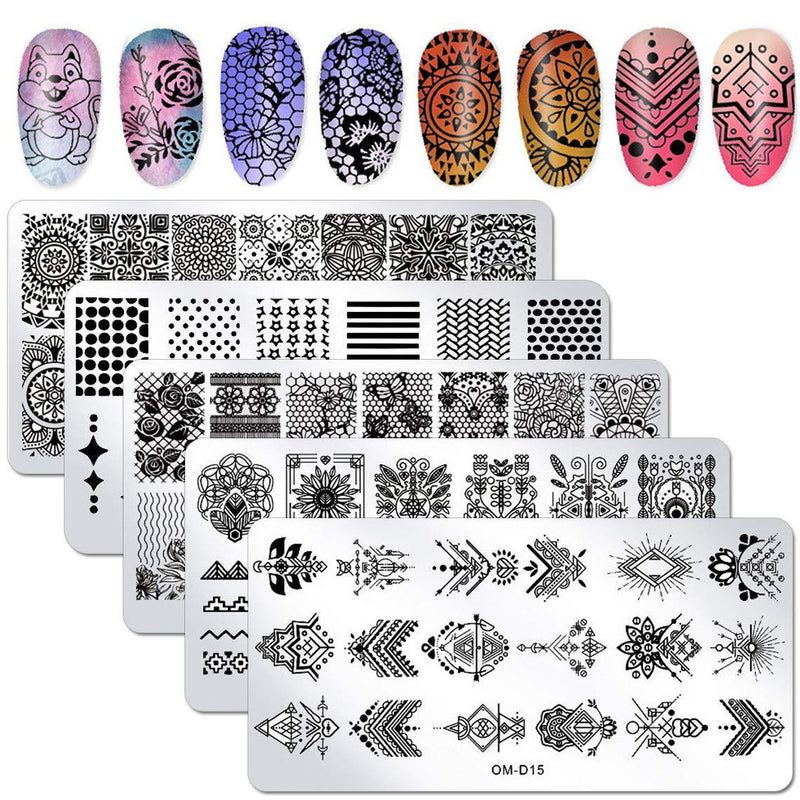 WOKOTO 5pcs Stamping Plates for Nail Art Kit Lace Mandala Flower Animal Nail Image Templates Design Stamp Tools Kit - BeesActive Australia