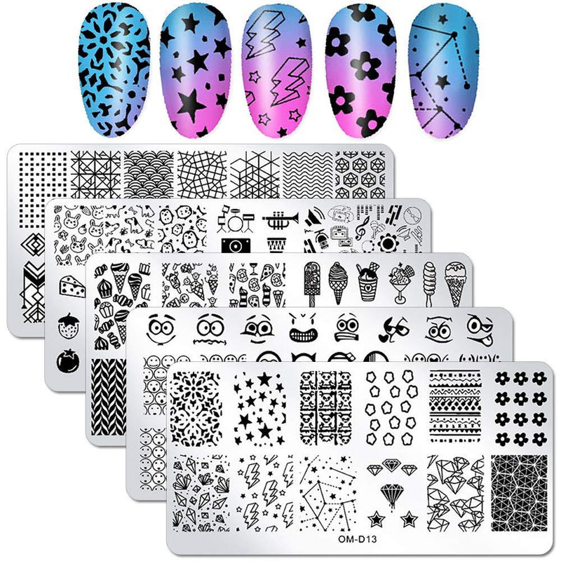 WOKOTO 5Pcs Nail Polish Stamping Plates Set Porpular Fashion Emoticons Ice Cream Image Design Templates Stencil For Nails Kit - BeesActive Australia