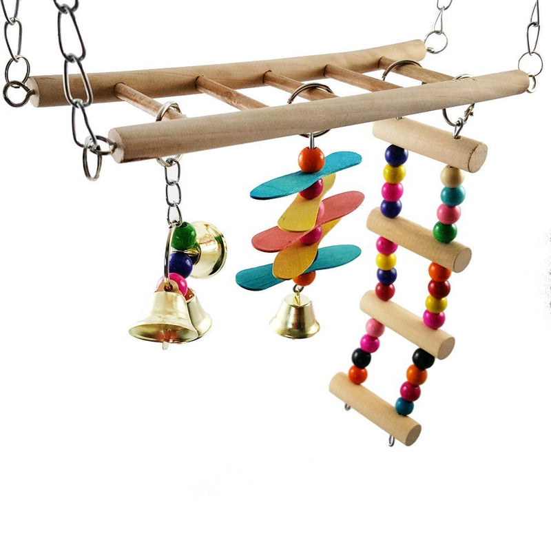 Natural Wood Bird Ladder Wood Parakeet Toy Parrot Swings Hammock Hanging Toy for Small Birds Parakeet Cockatiel Cage Accessories B - BeesActive Australia