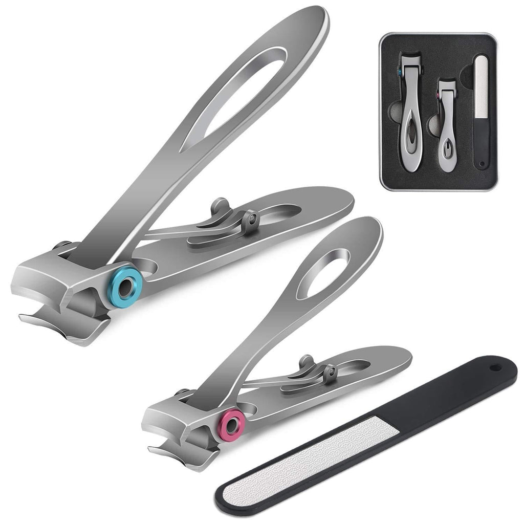 Fingernail and Toenail Clippers Set 15mm Wide Jaw Opening Nail Clippers for Thick Nails Large and Small Sizes Stainless Steel Sharp Nail Cutter with Nail File for Men and Women 3PCS (Silver) Silver - BeesActive Australia