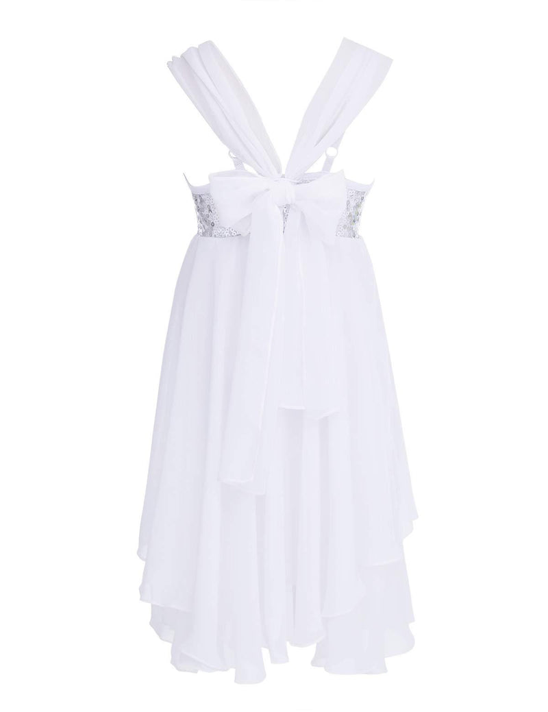 [AUSTRALIA] - iEFiEL Girls Chiffon Sequins Ballet Dance Gymnastics Dress Kids Lyrical Dress Irregular Leotard Skirt White 12 