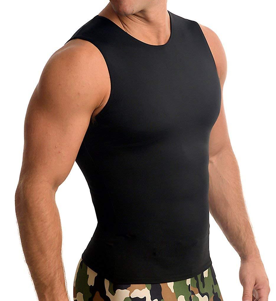 Insta Slim Mens Compression Sleeveless Crew Neck Muscle Shirt- Slimming Body Shaper Undershirt XX-Large Black - BeesActive Australia