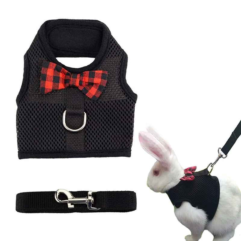 ASOCEA Adjustable Bunny Harness and Leash Soft Pet Harness Vest Cloth Lead for Small Animals Rabbits Ferret Kitten Black - BeesActive Australia