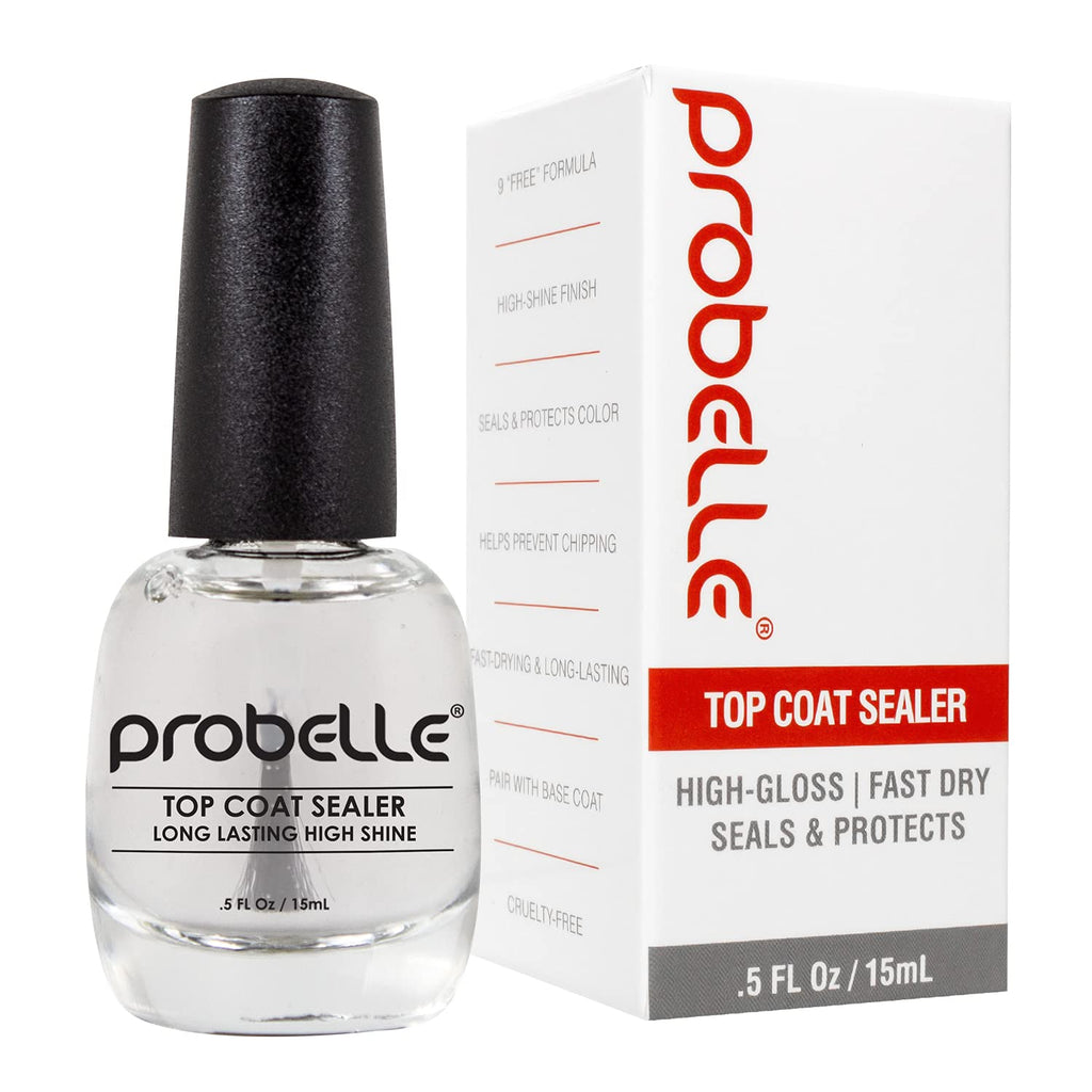 Probelle Top Coat Sealer - Ultra High Gloss and thick finishing top coat for long lasting manicure, 0.5 fl oz/ 15 mL - BeesActive Australia