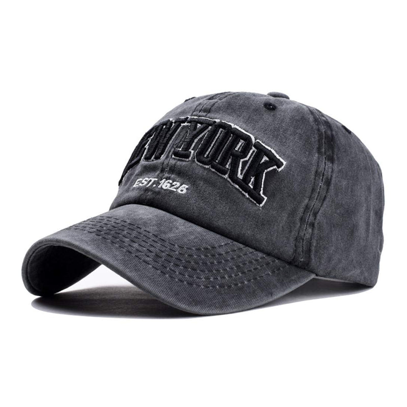Baseball Hat New-York Distressed-Adjustable-Strapback - Washed Twill Dad Hat Unisex Black - BeesActive Australia