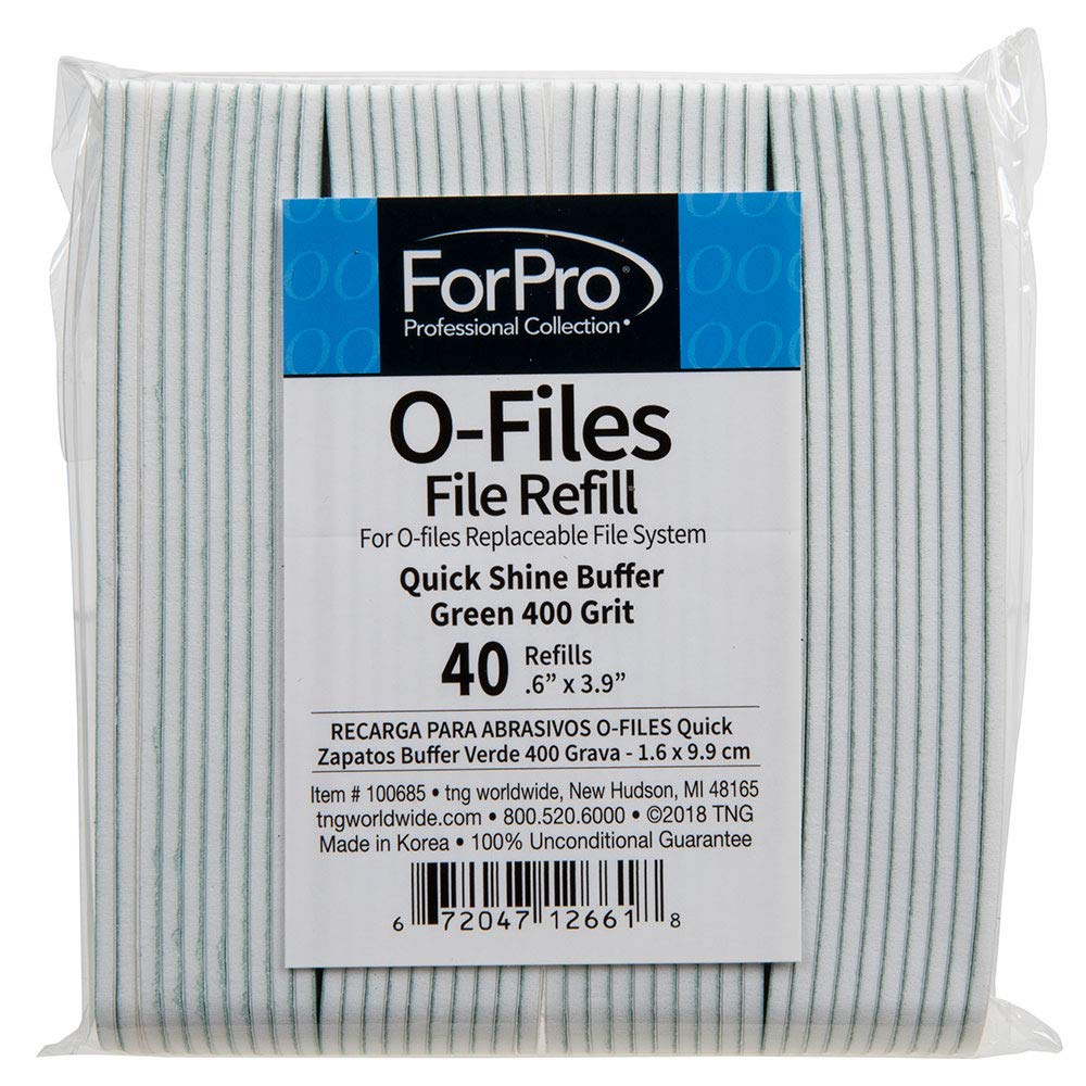 ForPro O-Files Replaceable File System Quick Shine Buffer Refills, Green, 400 Grit, Manicure Nail Buffer Refills, 3.9” L x .6” W, 40-Count - BeesActive Australia