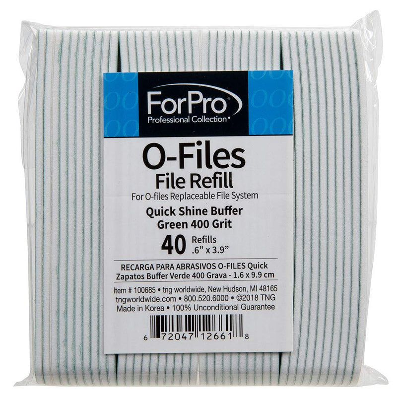 ForPro O-Files Replaceable File System Quick Shine Buffer Refills, Green, 400 Grit, Manicure Nail Buffer Refills, 3.9” L x .6” W, 40-Count - BeesActive Australia