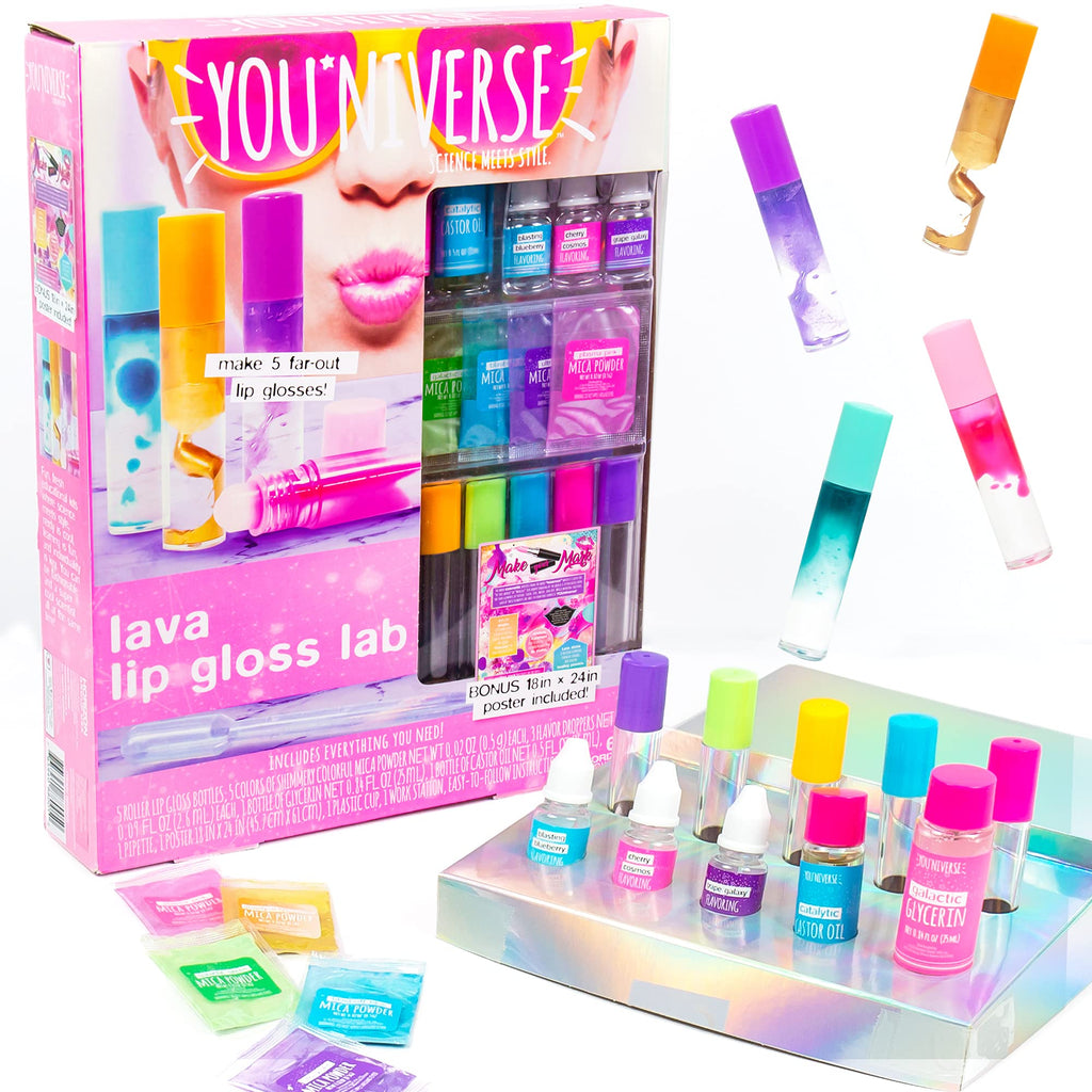 Just My Style Youniverse Lava Lip Gloss Lab by Horizon Group USA, Girl STEM Kit, DIY Lip Gloss Kit, Mix & Make 5 Shimmery Lip Glosses, Includes 5 Roller Lip Gloss Bottles, 3 Flavors, 5 Colors & More - BeesActive Australia