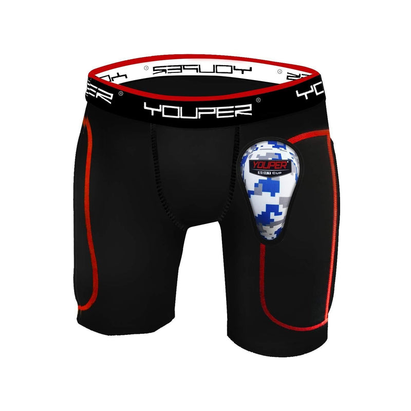 Youper Boys Youth Padded Sliding Shorts with Soft Protective Athletic Cup for Baseball, Football, Lacrosse, Field Hockey, MMA Black X-Small - BeesActive Australia