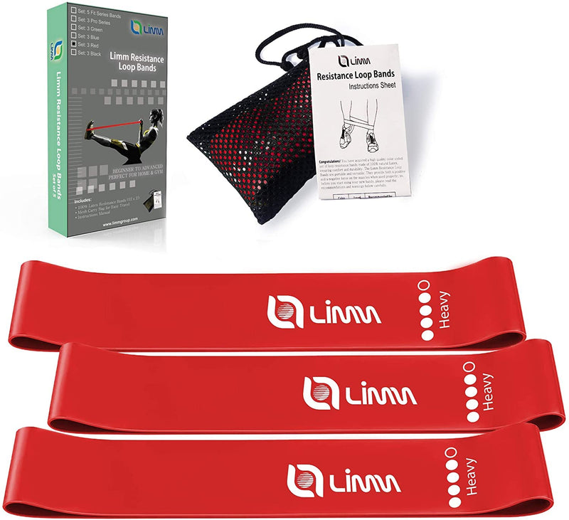 Limm Resistance Loop Exercise Bands - Set of 3 Bands for Working Out with Instruction Guide & Carry Bag - Mini Resistance Bands for Home Workouts, 12" x 2" - BeesActive Australia